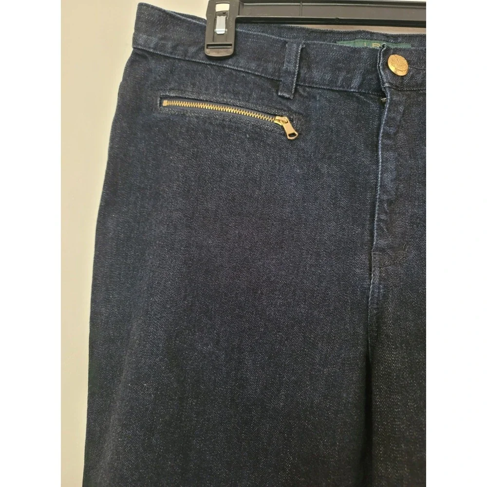 Lauren Ralph Lauren Dark Indigo jeans Sz 12 zipper pockets Straight Leg Women's